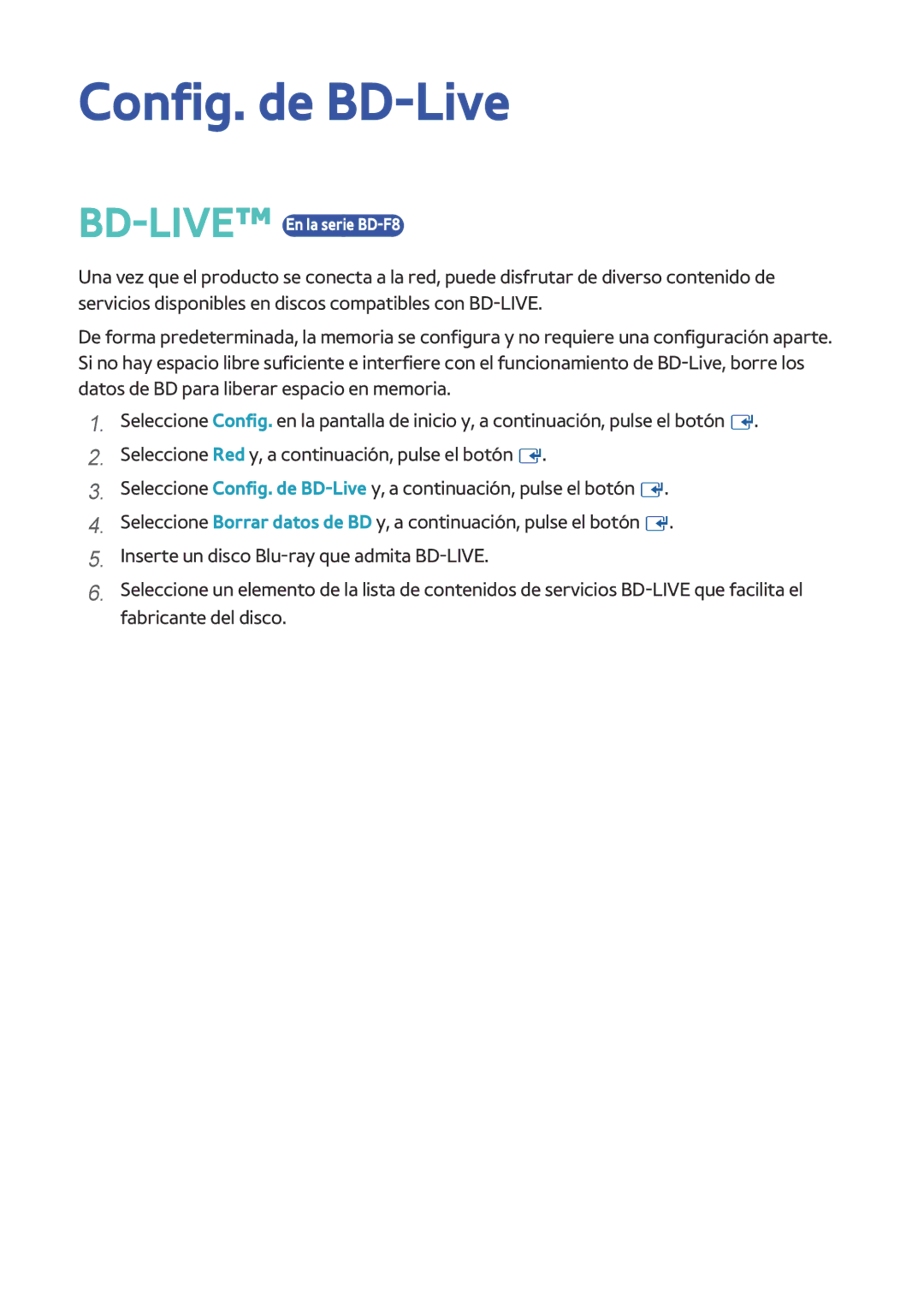 Samsung BD-F8900/ZF, BD-F8500/ZF manual Config. de BD-Live 