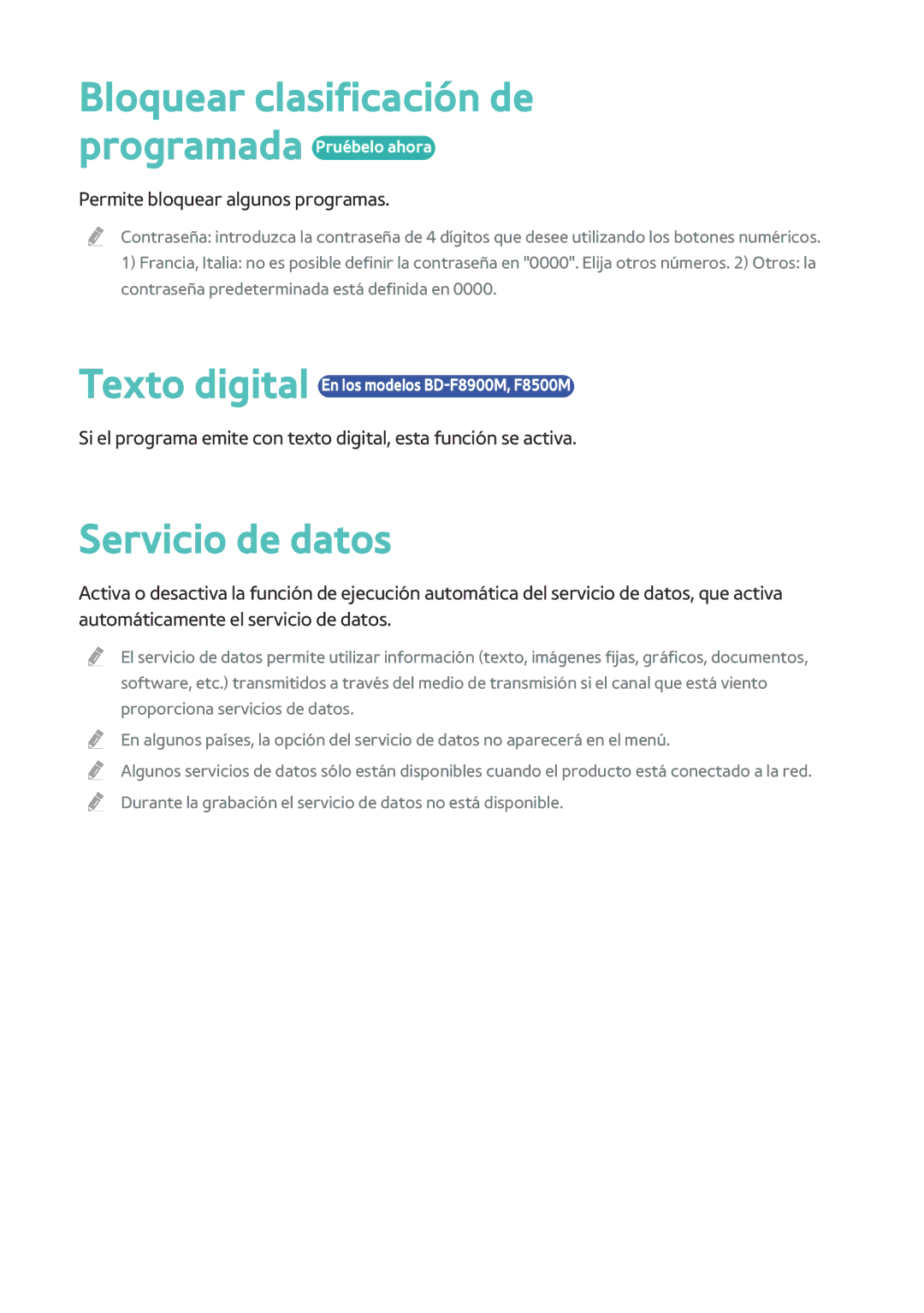 Samsung BD-F8900/ZF, BD-F8500/ZF manual Bloquear clasificación de, Servicio de datos 