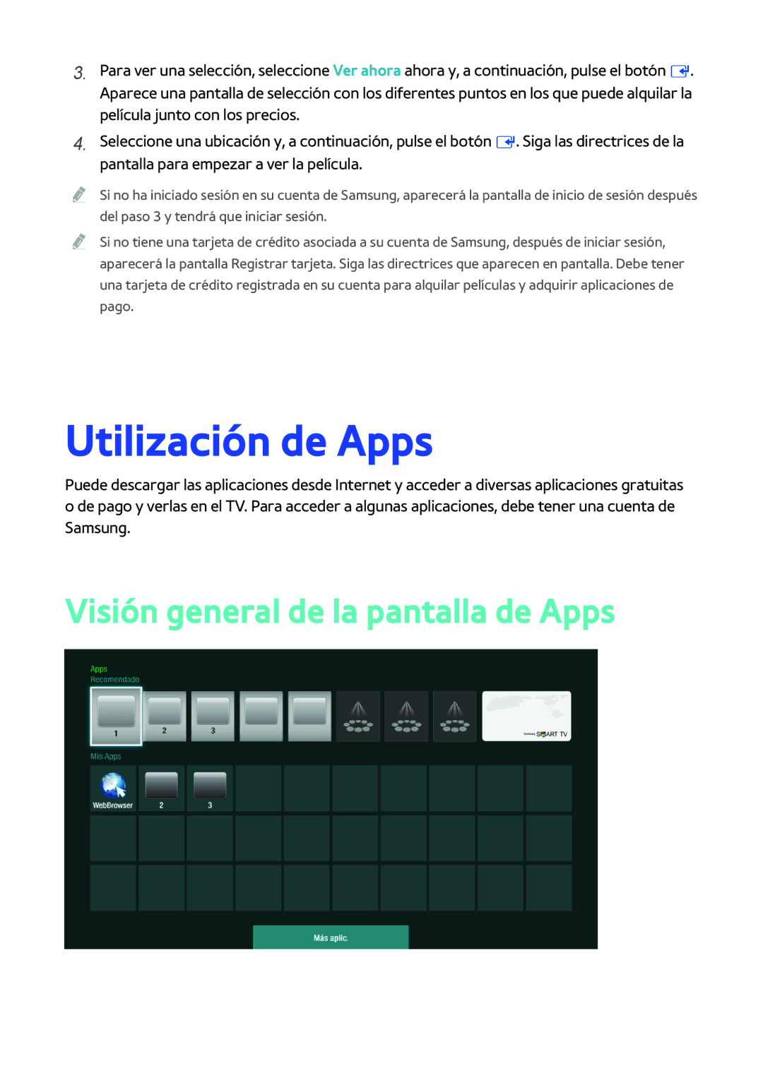 Samsung BD-F8500/ZF, BD-F8900/ZF manual Utilización de Apps, Visión general de la pantalla de Apps 