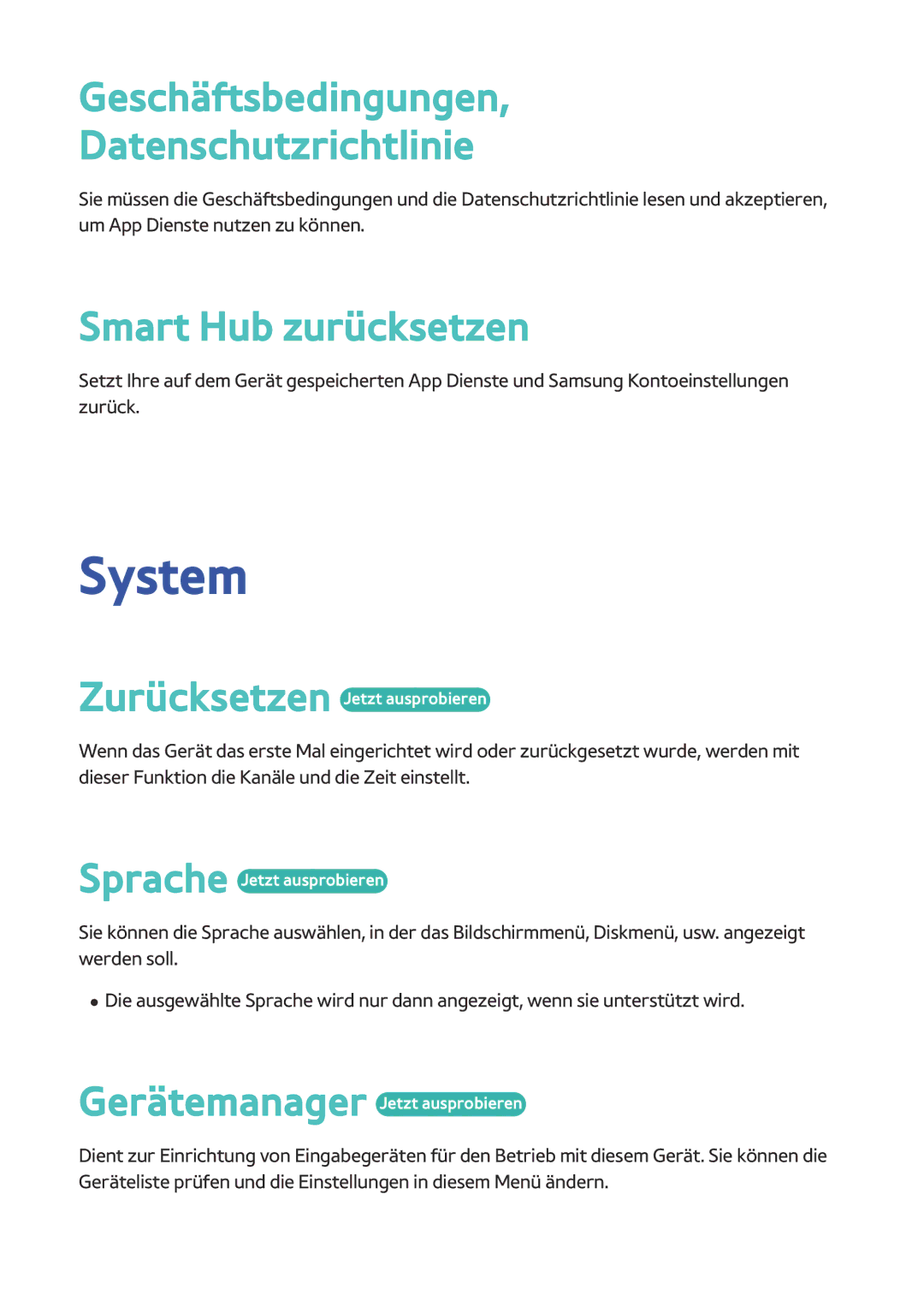 Samsung BD-F8909S/ZG, BD-F8900/EN, BD-F6909S/ZG System, Geschäftsbedingungen Datenschutzrichtlinie, Smart Hub zurücksetzen 