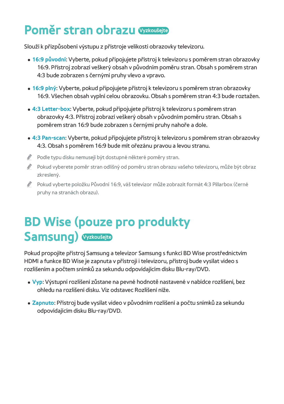 Samsung BD-F8500/EN, BD-F8900/EN, BD-F6900/EN manual Poměr stran obrazu Vyzkoušejte, BD Wise pouze pro produkty 