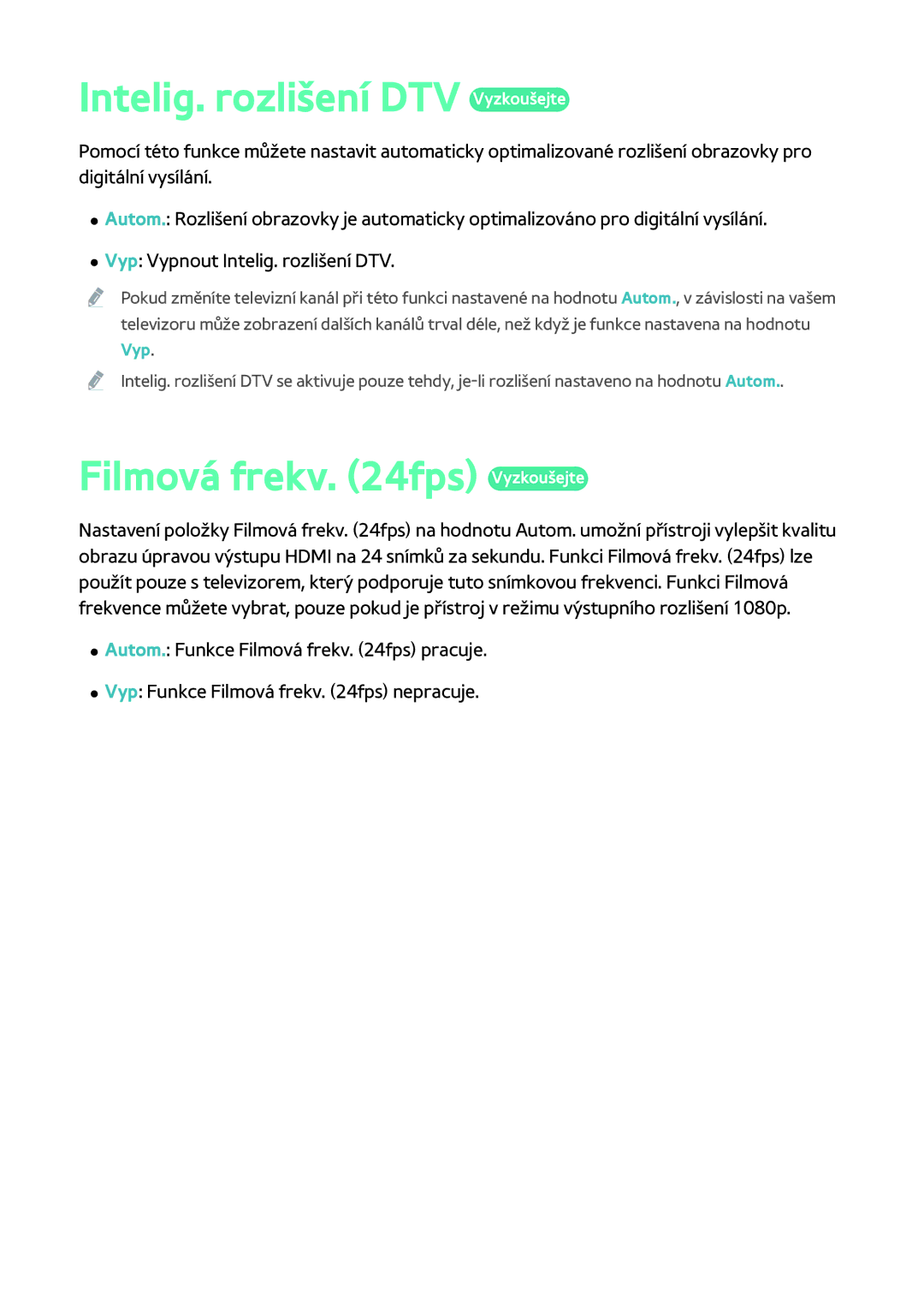 Samsung BD-F8500/EN, BD-F8900/EN, BD-F6900/EN manual Intelig. rozlišení DTV Vyzkoušejte, Filmová frekv fps Vyzkoušejte 