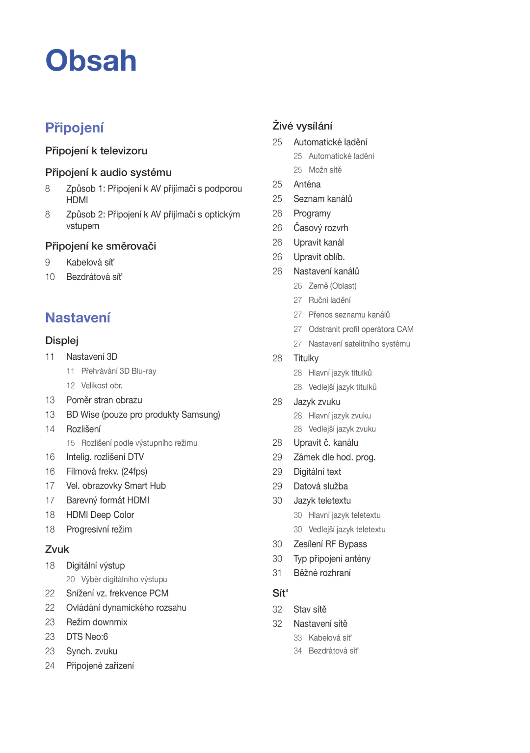 Samsung BD-F6900/EN, BD-F8900/EN, BD-F8500/EN manual Obsah, Připojení 