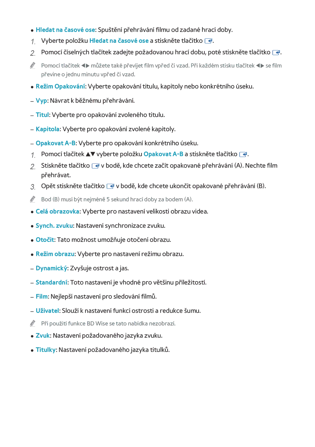 Samsung BD-F8500/EN, BD-F8900/EN, BD-F6900/EN manual Bod B musí být nejméně 5 sekund hrací doby za bodem a 