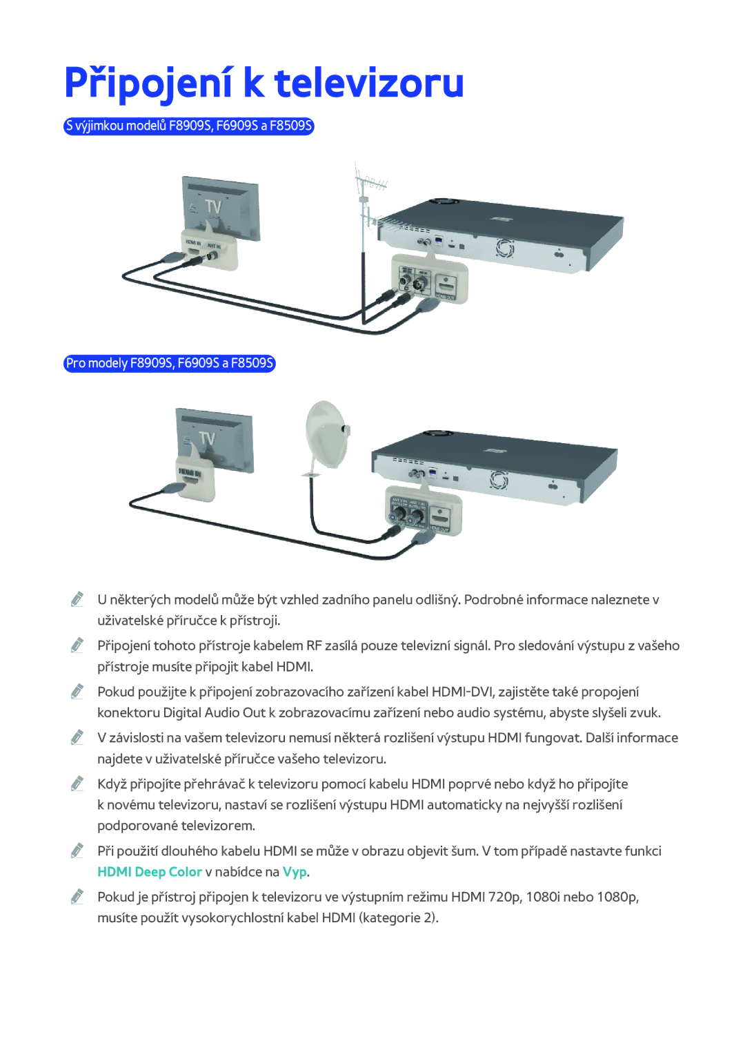 Samsung BD-F8900/EN, BD-F8500/EN, BD-F6900/EN manual Připojení k televizoru 