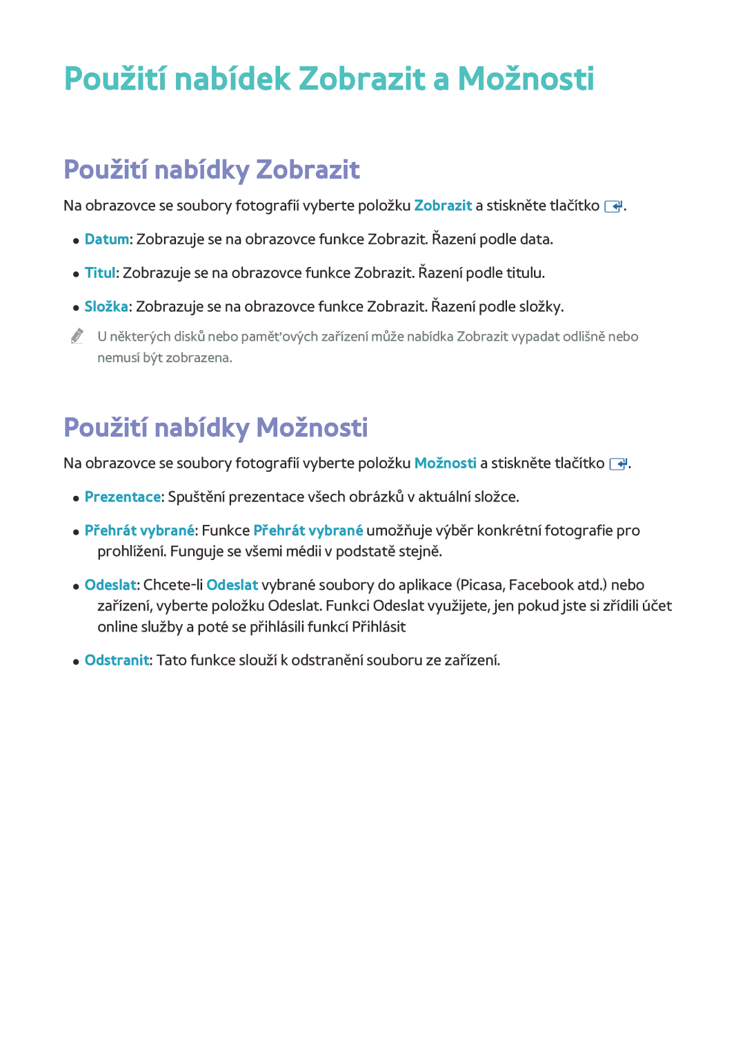 Samsung BD-F8900/EN, BD-F8500/EN, BD-F6900/EN manual Použití nabídek Zobrazit a Možnosti 