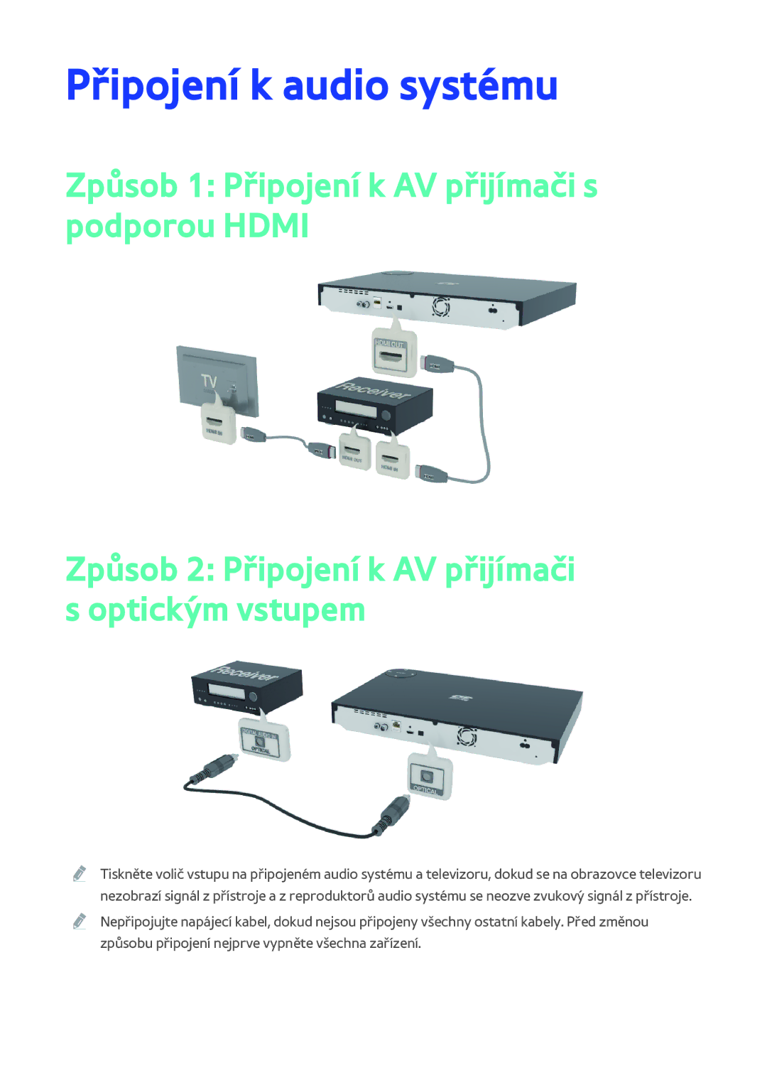 Samsung BD-F6900/EN, BD-F8900/EN, BD-F8500/EN manual Připojení k audio systému 