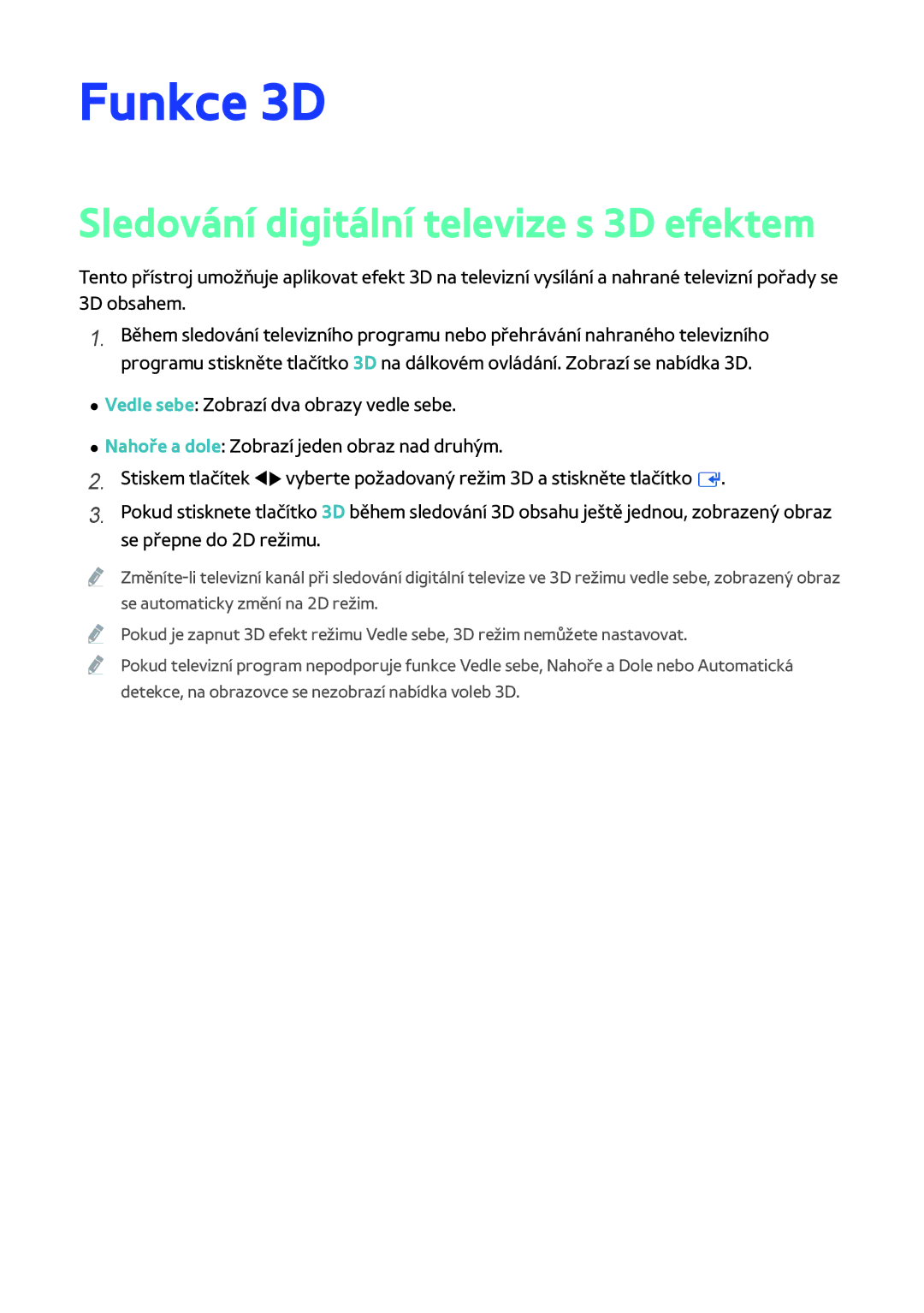 Samsung BD-F8900/EN, BD-F8500/EN, BD-F6900/EN manual Funkce 3D, Sledování digitální televize s 3D efektem 