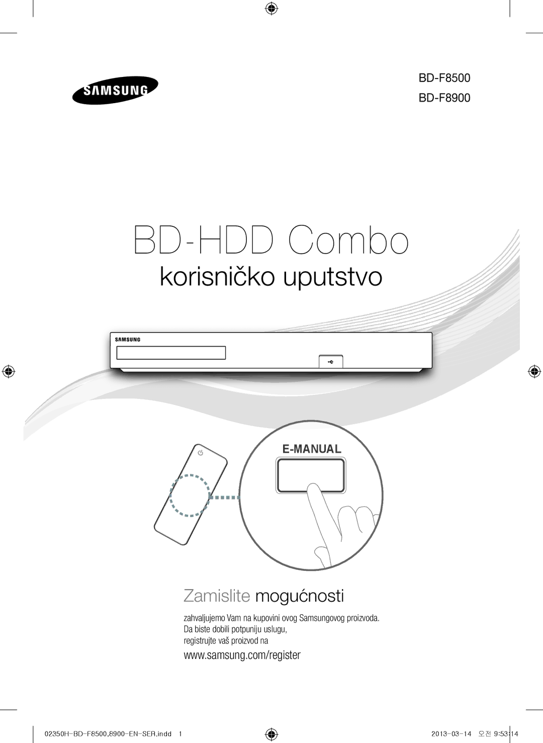 Samsung BD-F8500/EN, BD-F8900/EN manual BD-HDD Combo, Registrujte vaš proizvod na 