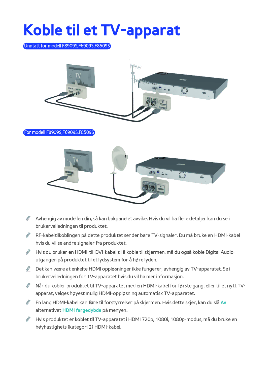 Samsung BD-F8900N/XE, BD-F8500N/XE manual Koble til et TV-apparat 