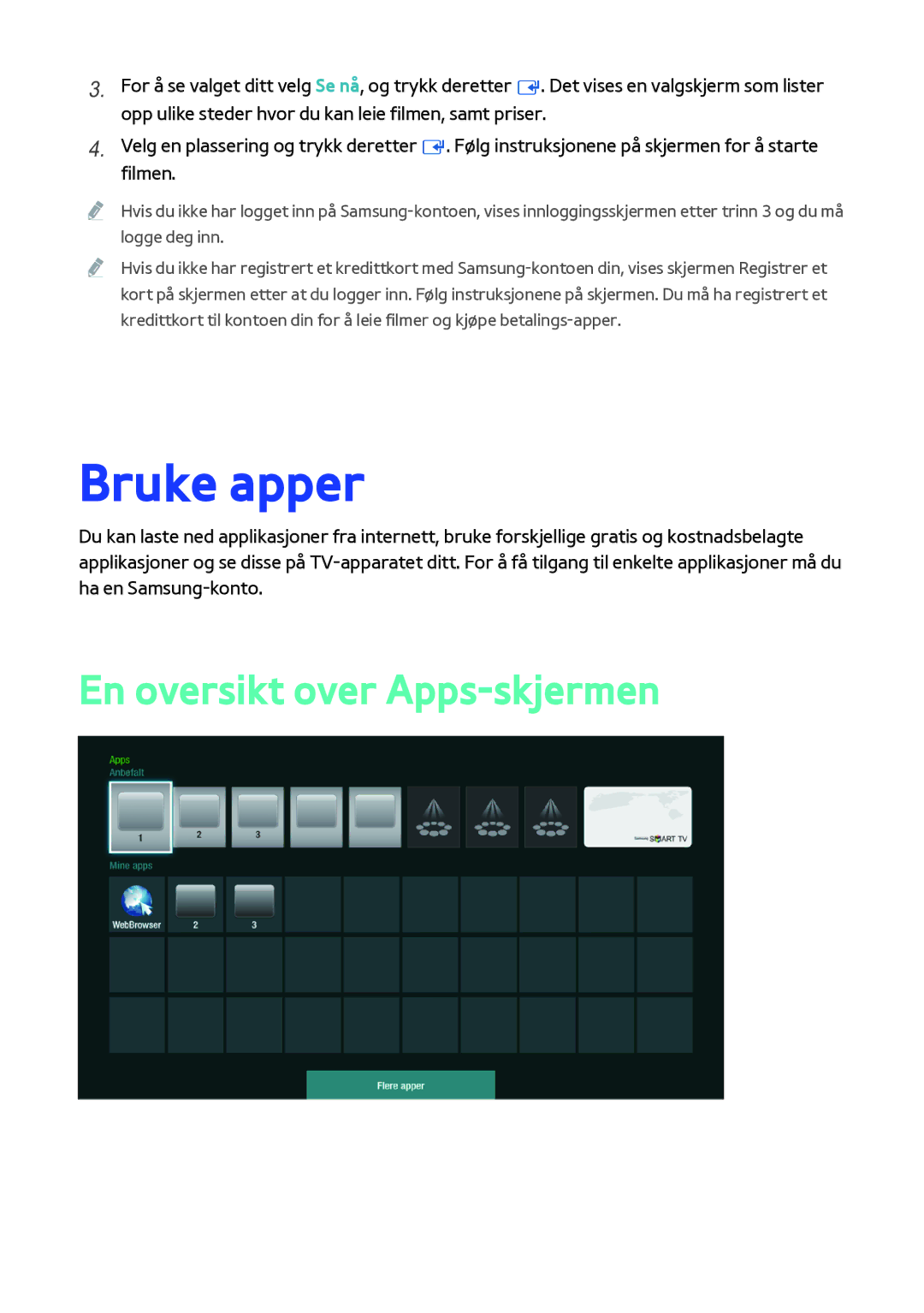 Samsung BD-F8900N/XE, BD-F8500N/XE manual Bruke apper, En oversikt over Apps-skjermen 