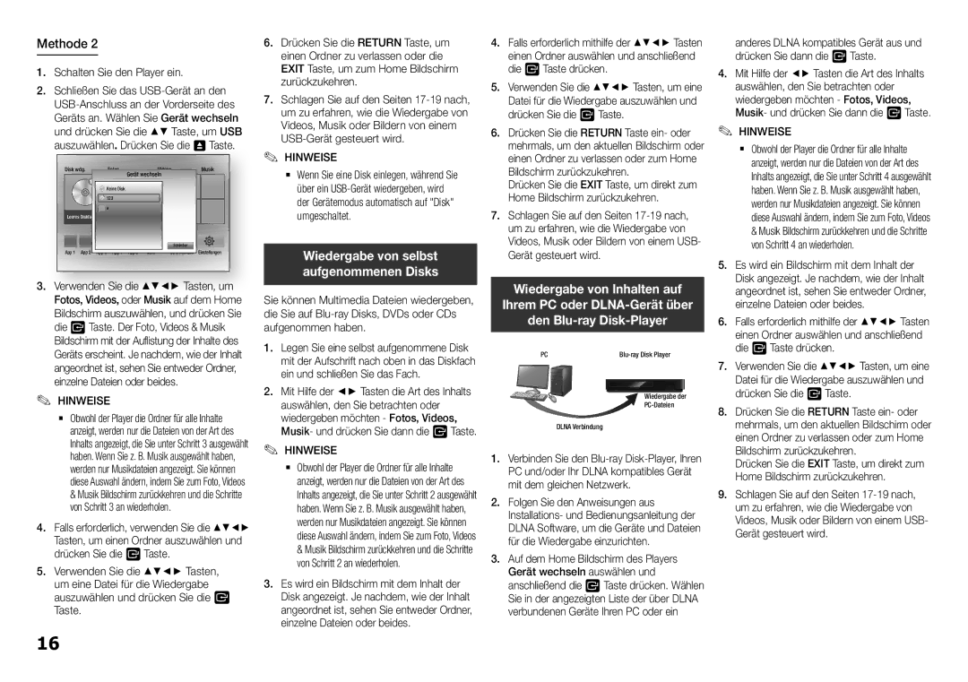 Samsung BD-H5500/EN, BD-H5500/ZF, BD-H5500/XE USB-Anschluss an der Vorderseite des, Geräts an. Wählen Sie Gerät wechseln 