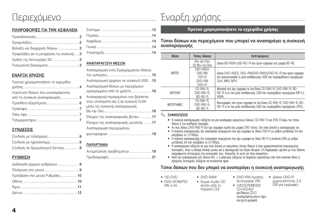 Samsung BD-H5500/XU, BD-H5500/EN, BD-H5500/ZF manual Περιεχόμενο, Έναρξη χρήσης, Προτού χρησιμοποιήσετε το εγχειρίδιο χρήσης 