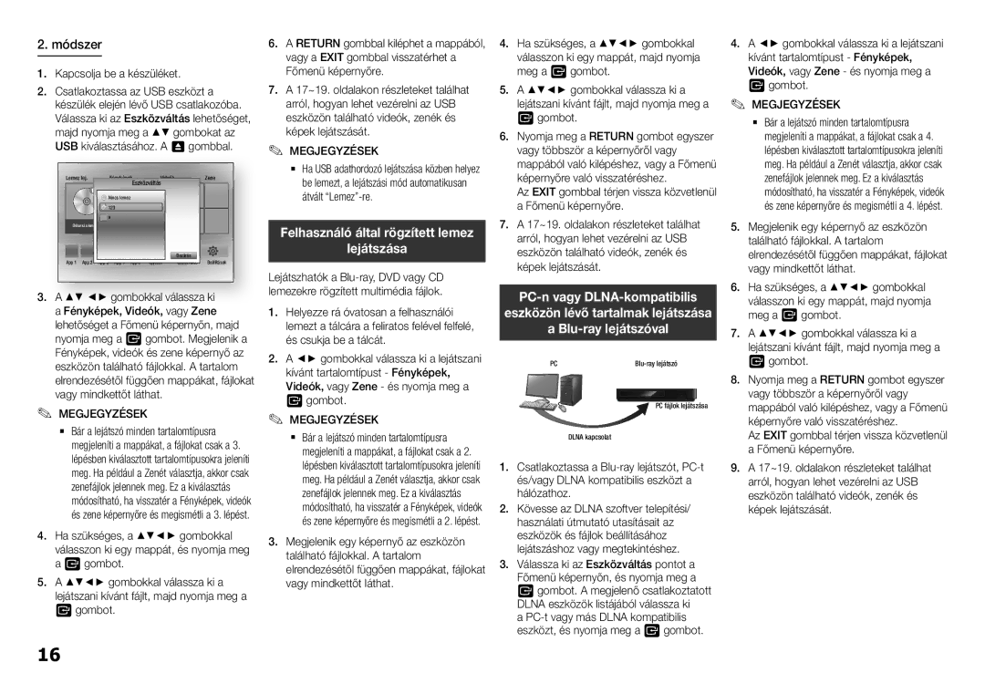 Samsung BD-H5500/ZF manual Felhasználó által rögzített lemez Lejátszása, PC-n vagy DLNA-kompatibilis, Blu-ray lejátszóval 