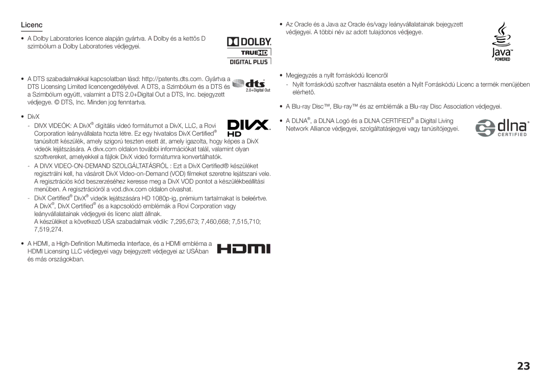 Samsung BD-H5500/XN, BD-H5500/EN, BD-H5500/ZF, BD-H5500/XE, BD-H5500/XU manual Licenc 