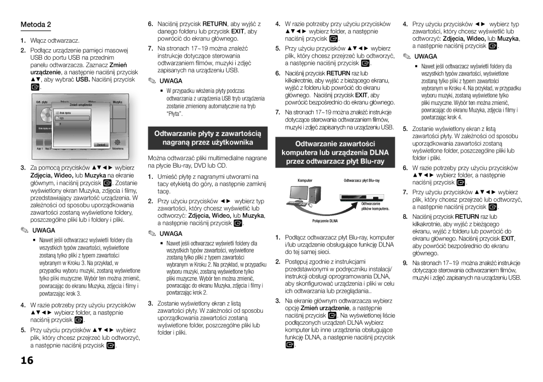 Samsung BD-H5500/EN manual Odtwarzanie płyty z zawartością Nagraną przez użytkownika, Odtwarzanie zawartości, Zmień 