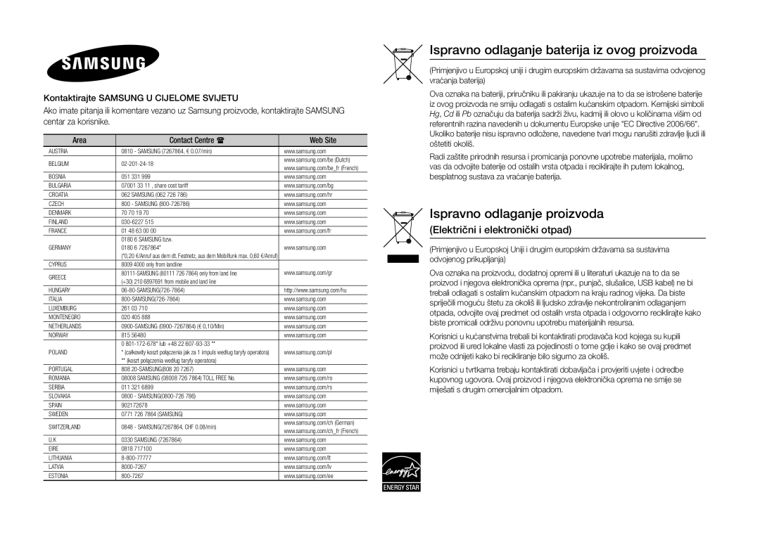 Samsung BD-H5500/EN manual Ispravno odlaganje proizvoda Električni i elektronički otpad 