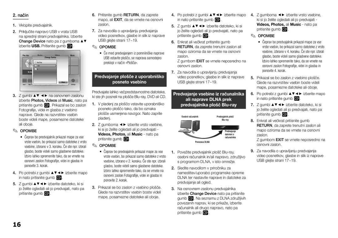 Samsung BD-H5500/EN manual Posneto vsebino, Ali naprave Dlna prek Predvajalnika plošč Blu-ray 