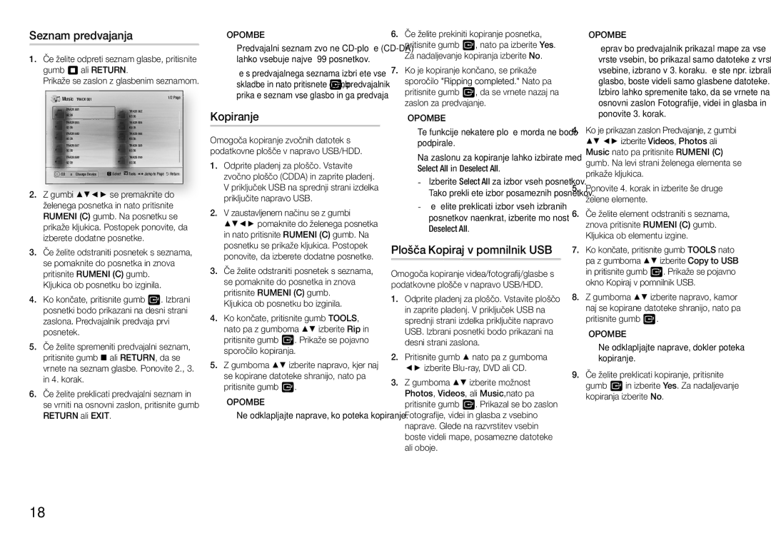 Samsung BD-H5500/EN manual Seznam predvajanja, Plošča Kopiraj v pomnilnik USB, Return ali Exit 