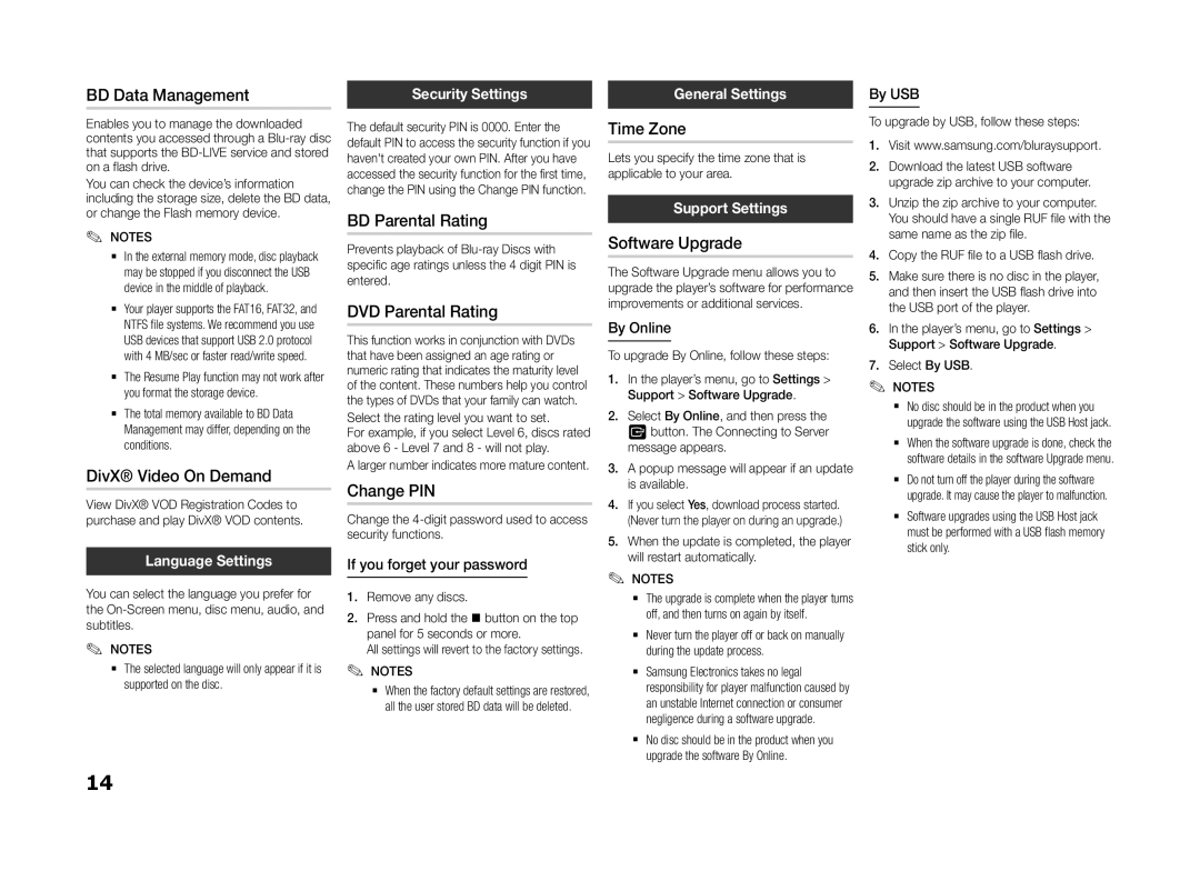 Samsung BD-H5500/ZN manual BD Data Management, DivX Video On Demand, BD Parental Rating, DVD Parental Rating, Change PIN 