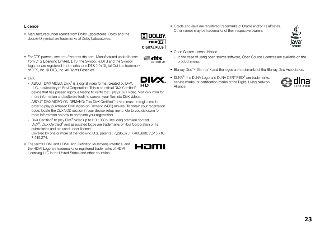 Samsung BD-H5500/XS, BD-H5500/SJ, BD-H5500/UM, BD-H5500/HC, BD-H5500/ZN manual Licence, Alliance 