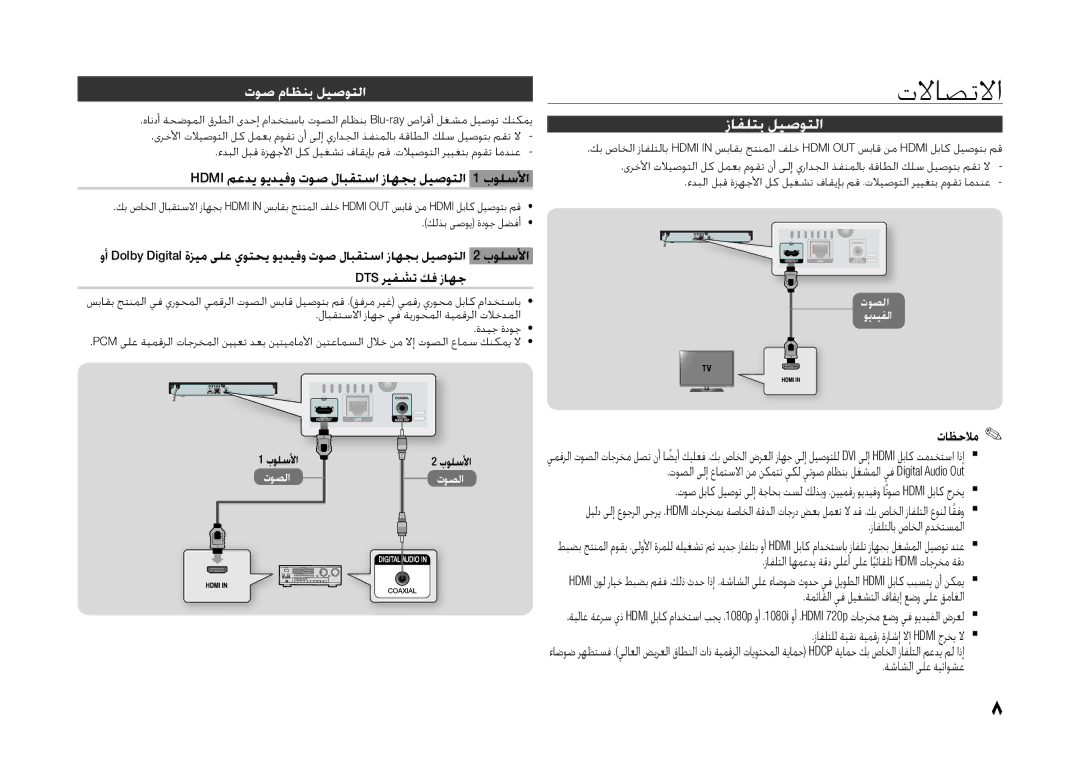 Samsung BD-H5500/HC, BD-H5500/SJ, BD-H5500/UM, BD-H5500/XS, BD-H5500/ZN manual تلااصتلاا, زافلتب ليصوتلا, توص ماظنب ليصوتلا 