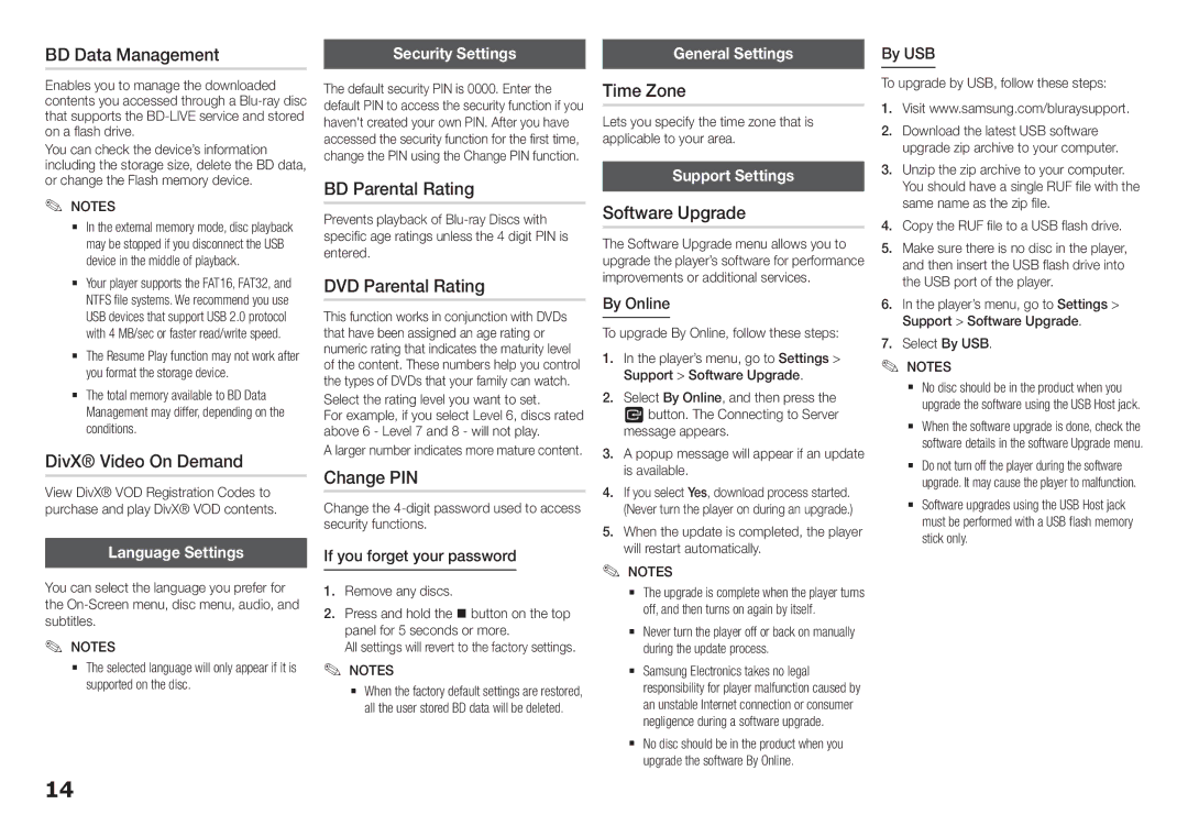 Samsung BD-H5500/SQ manual BD Data Management, DivX Video On Demand, BD Parental Rating, DVD Parental Rating, Change PIN 