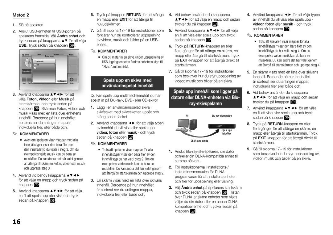 Samsung BD-H5500/XE manual Slå på spelaren Anslut USB-enheten till USB-porten på, USB. Tryck sedan på knappen, Musik på 