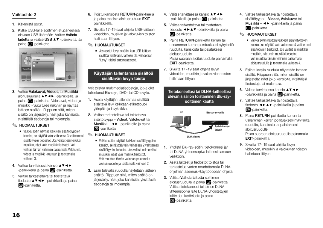 Samsung BD-H5500/XE manual Käyttäjän tallentamaa sisältöä Sisältävän levyn toisto 