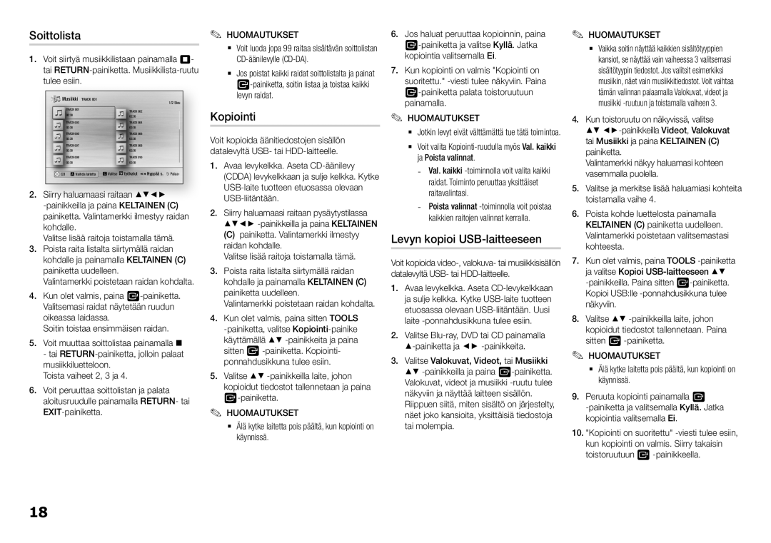 Samsung BD-H5500/XE manual Soittolista, Kopiointi, Levyn kopioi USB-laitteeseen 