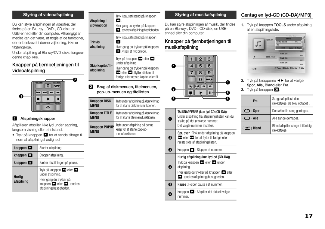 Samsung BD-H5500/XE manual Knapper på fjernbetjeningen til videoafspilning, Styring af videoafspilning, Afspilningsknapper 