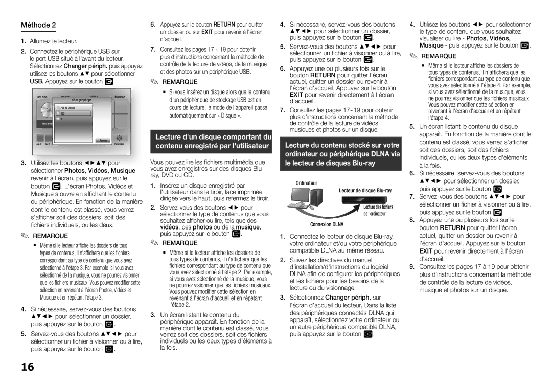 Samsung BD-H5500/ZF Connectez le périphérique USB sur, Le port USB situé à lavant du lecteur, USB. Appuyez sur le bouton 