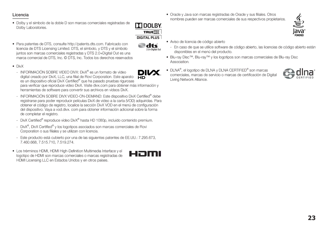 Samsung BD-H5500/ZF manual Licencia 