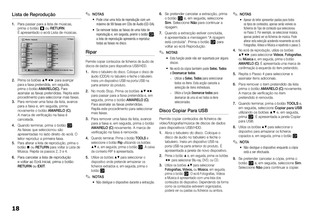 Samsung BD-H5500/ZF manual Lista de Reprodução, Ripar, Disco Copiar Para USB 