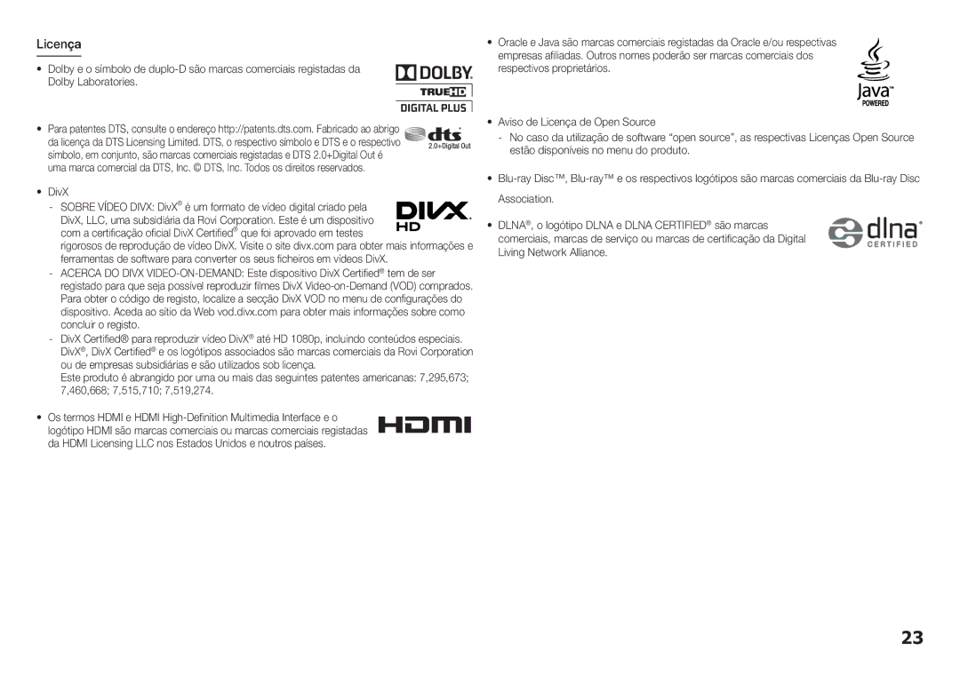 Samsung BD-H5500/ZF manual Licença 