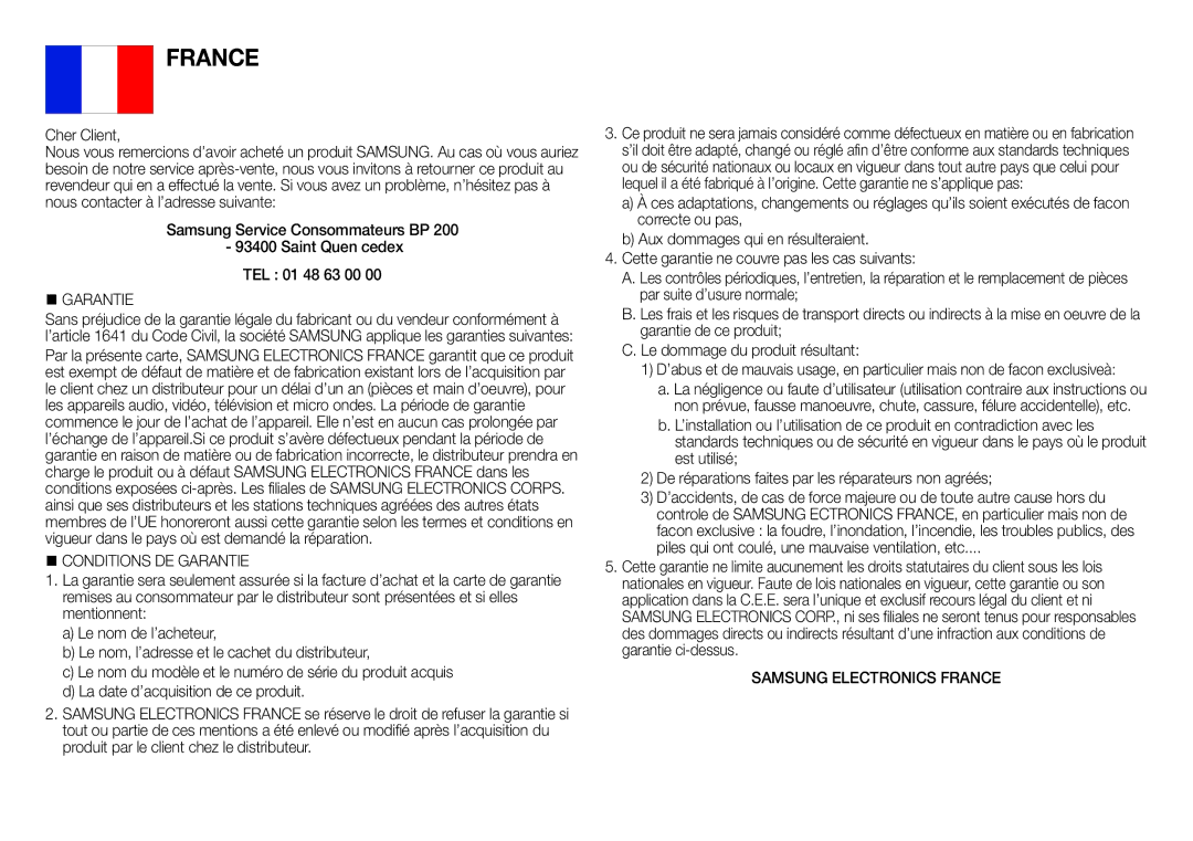 Samsung BD-H5900/ZF, BD-H5900/EN, BD-H5900/XN, BD-H5900/XU manual Par, Vigueur dans le pays où est demandé la réparation 