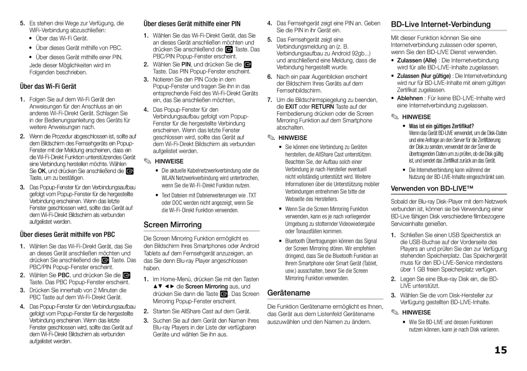 Samsung BD-H5900/XN, BD-H5900/EN, BD-H5900/ZF, BD-H5900/XU, BD-H5900/XE manual Gerätename, BD-Live Internet-Verbindung 