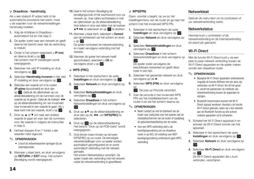 Samsung BD-H5900/XE, BD-H5900/EN, BD-H5900/ZF, BD-H5900/XN, BD-H5900/XU Netwerktest, Netwerkstatus, ĞĞ Draadloos handmatig 