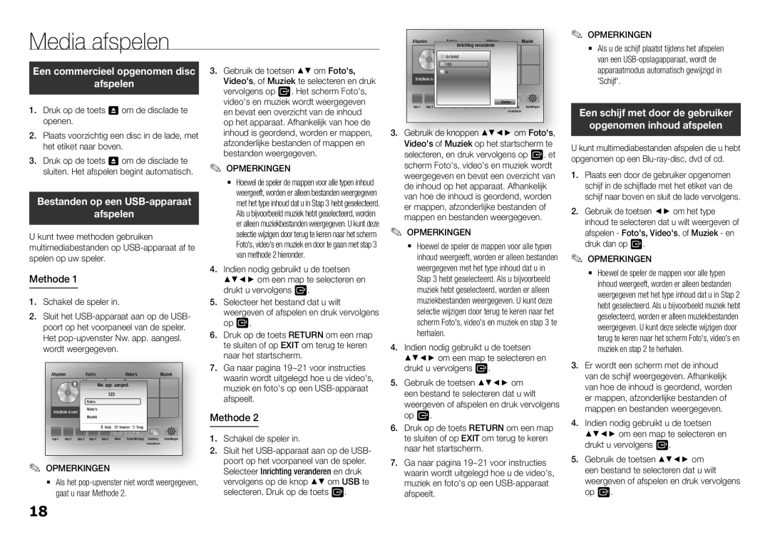 Samsung BD-H5900/XU, BD-H5900/EN, BD-H5900/ZF Media afspelen, Bestanden op een USB-apparaat Afspelen, Schakel de speler 