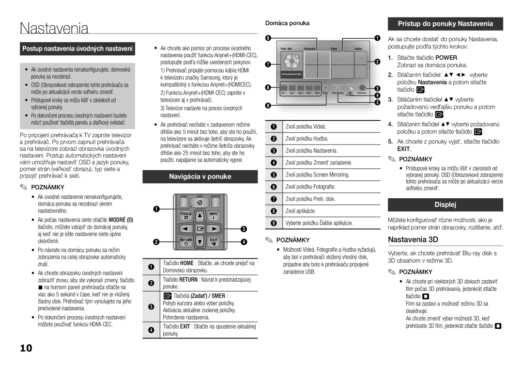 Samsung BD-H5900/ZF, BD-H5900/EN, BD-H5900/XN, BD-H5900/XU, BD-H5900/XE manual Nastavenia 3D, Navigácia v ponuke, Exit 