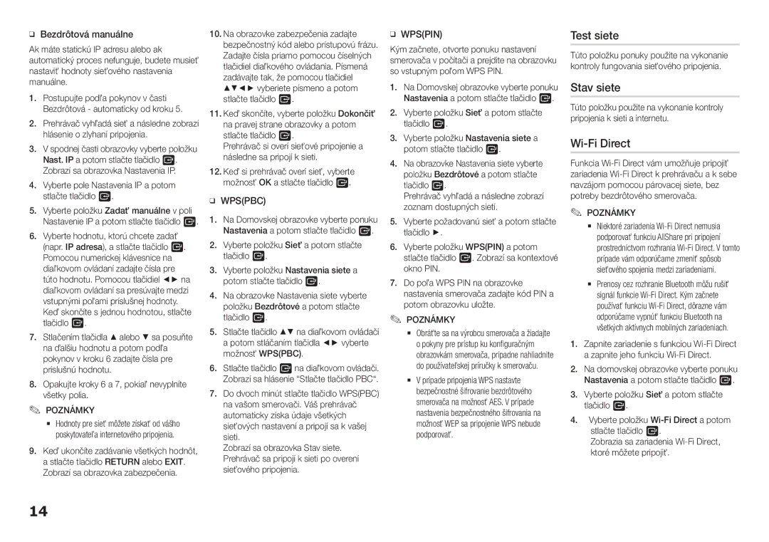 Samsung BD-H5900/EN, BD-H5900/ZF, BD-H5900/XN, BD-H5900/XU, BD-H5900/XE manual Test siete, Stav siete, ĞĞ Bezdrôtová manuálne 