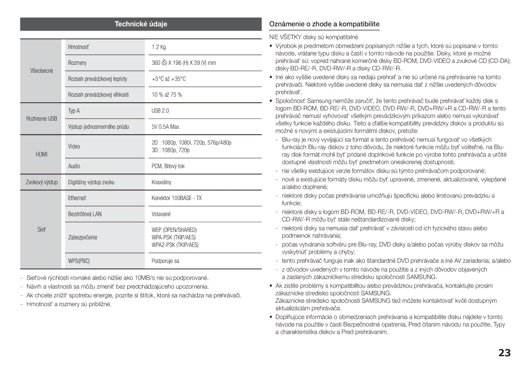 Samsung BD-H5900/XE, BD-H5900/EN, BD-H5900/ZF, BD-H5900/XN, BD-H5900/XU manual Oznámenie o zhode a kompatibilite 