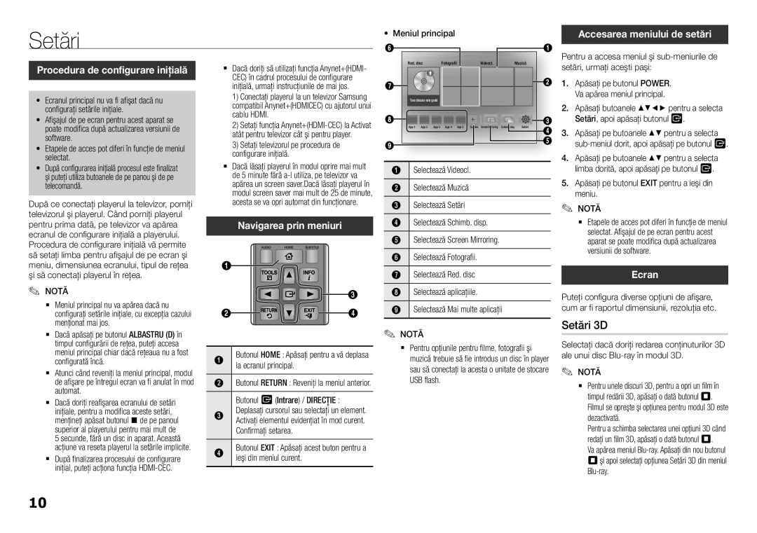 Samsung BD-H5900/EN manual Setări 3D 