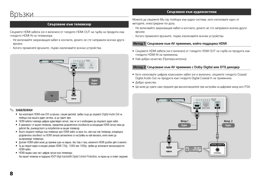 Samsung BD-H5900/EN manual Връзки, Свързване към телевизор, Свързване към аудиосистема, Добро качество 