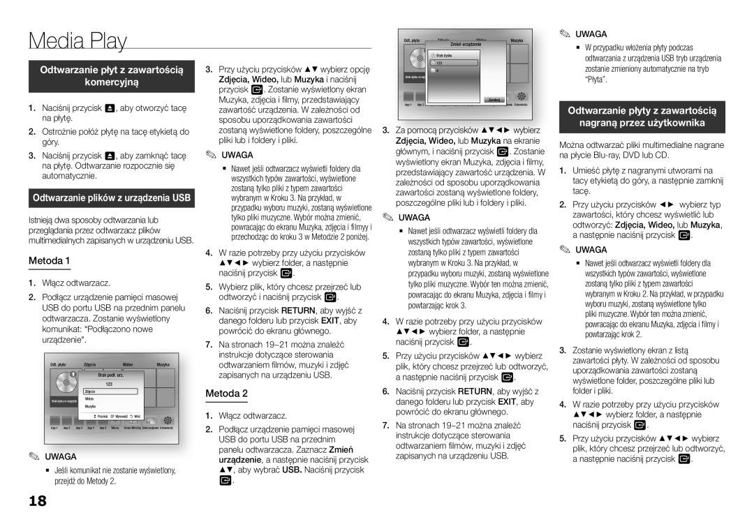 Samsung BD-H5900/EN manual Media Play, Odtwarzanie płyt z zawartością Komercyjną 