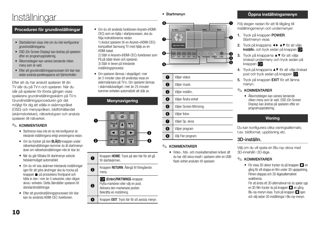 Samsung BD-H5900/XE manual Inställningar, 3D-inställn 