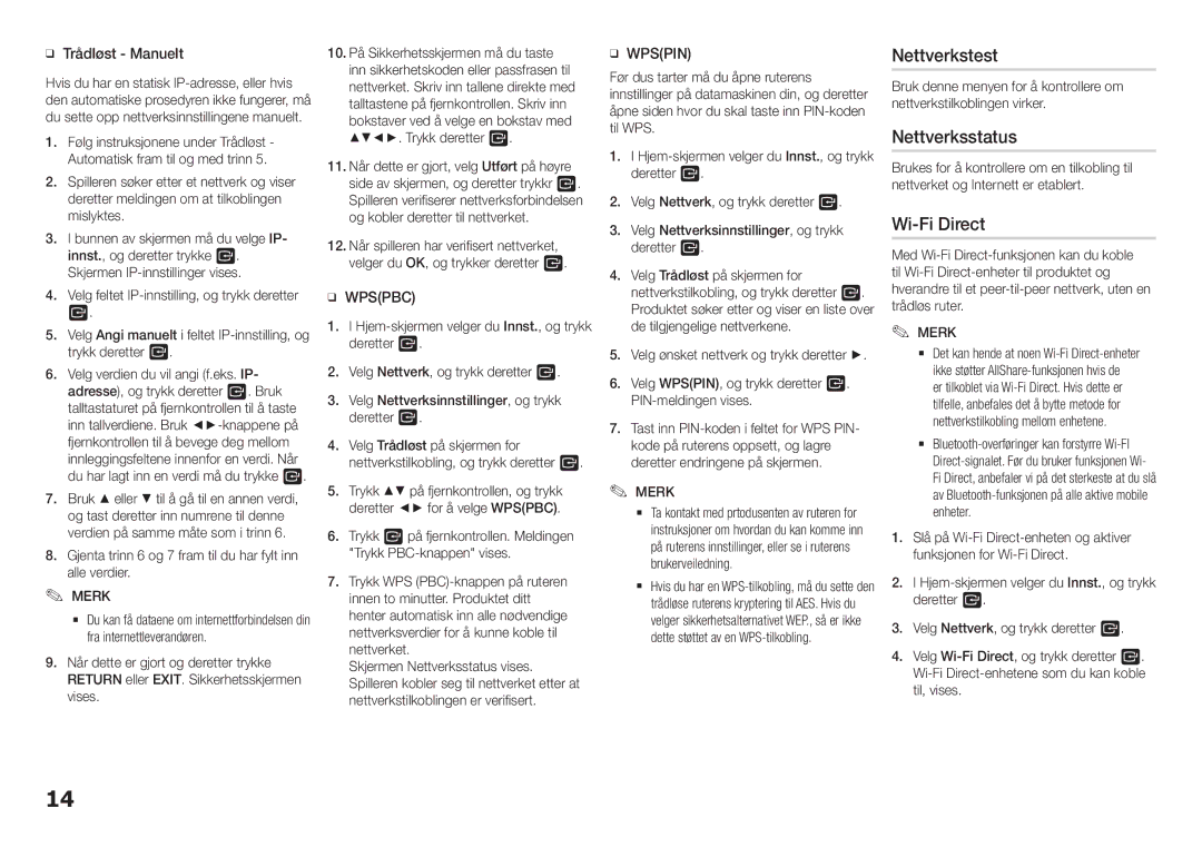 Samsung BD-H5900/XE manual Nettverkstest, Nettverksstatus, ĞĞ Trådløst Manuelt 