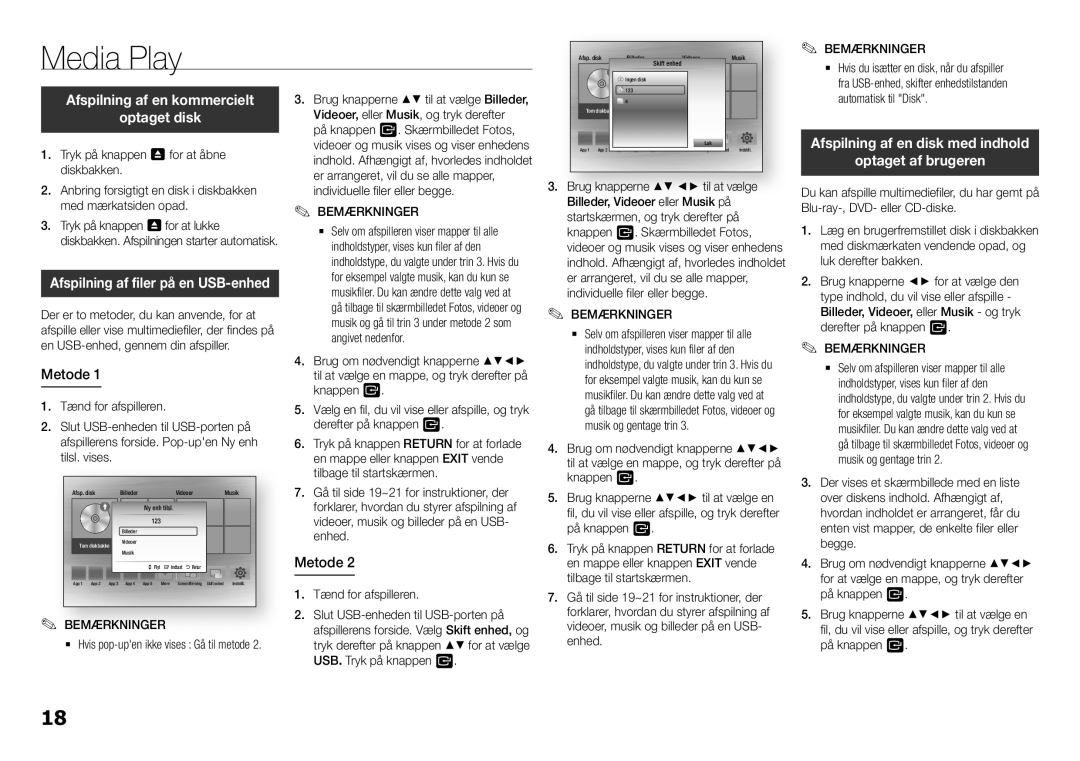 Samsung BD-H5900/XE manual Media Play, Afspilning af en kommercielt Optaget disk, Tryk på knappen 8 for at åbne diskbakken 