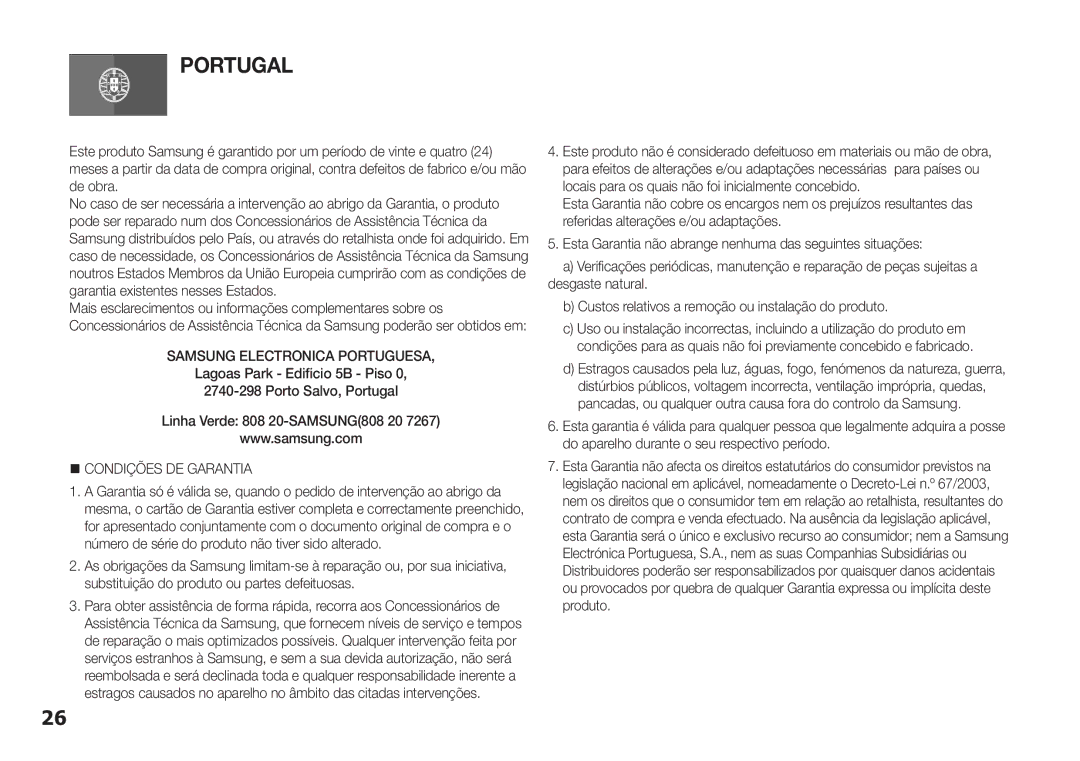 Samsung BD-H5900/ZF manual Samsung Electronica Portuguesa, @ Condições DE Garantia 