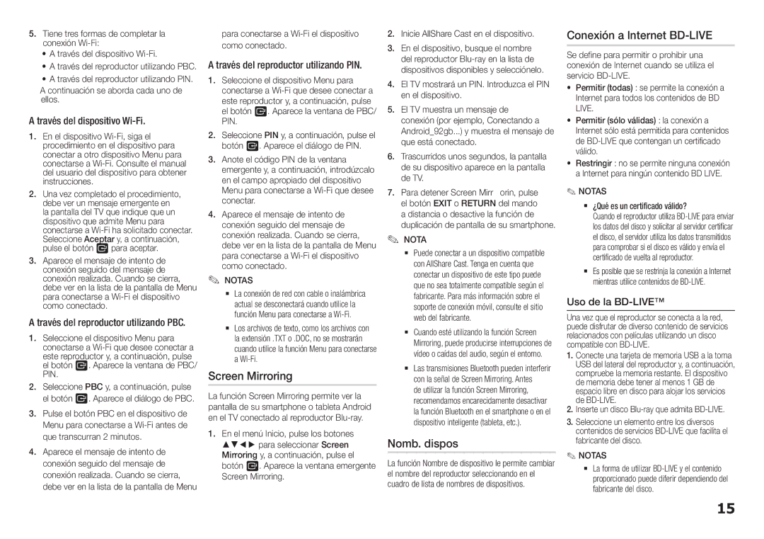 Samsung BD-H5900/ZF manual Nomb. dispos, Conexión a Internet BD-LIVE, Través del dispositivo Wi-Fi, Uso de la BD-LIVE 